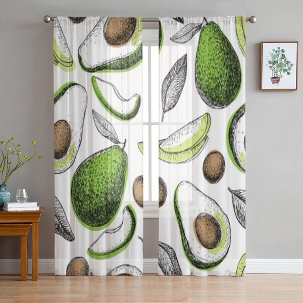 Cortinas TraslúCidas De Aguacate Para Sala De Estar Tratamientos Transparentes De Tul Para Ventanas Dormitorio Cocina DecoracióN Del Hogar Cortinas De Visillo 135W X 114H(Cm) White-image