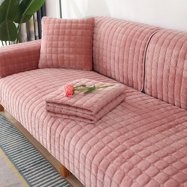 Jednolity Kolor AntypośLizgowa Narzuta Na Sofę ZagęśCić MięKka Pluszowa Poduszka Na Sofę RęCznik Na Meble Do Salonu WystróJ Narzuty Pokrowce Na Kanapę 70X90Cm 1Pcs RóżOwy-image