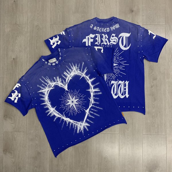 Camiseta Corta Lavada Vintage Con Diamantes FlowStreet Para Hombre Cuello Redondo Manga Corta Holgada AlgodóN Camisetas Con PedreríA Oversize XL-image