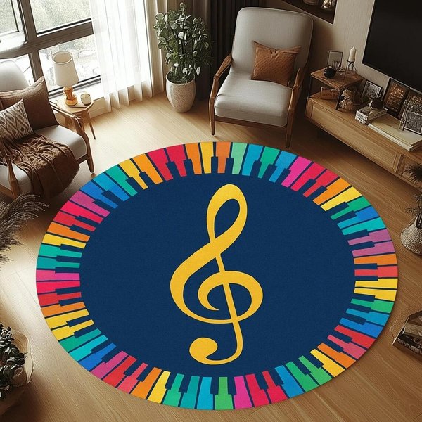 Dywan Z Gitarą, OkrąGłY Dywan Muzyczny, MożNa Prać W Pralce, AntypośLizgowy Wycieraczka, Dywan Tematyczny Do Pokoju Dziecka, Salonu, Przedpokoju 80X80CM-image