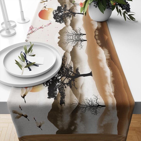 Camino De Mesa Oriental De Lino Colorido JaponéS DecoracióN De Fiesta Reutilizable Camino De Mesa Para Mesa De Cocina Comedor Estilo Granja Decoraciones De Boda 150X33Cm Gray-image