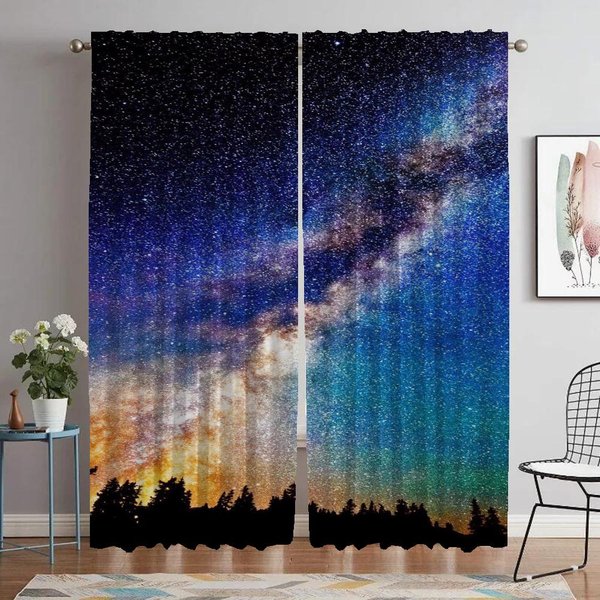 ZasłOny Kuchenne Starry Sky Partition Do Salonu, ZasłOny Do WnęTrz Domowych, 2 Sztuki, Rolety Tiulowe Do ZasłOny Okiennej W Sypialni W60Xh90Cmx2Pcs-Cl-image