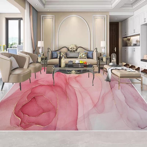 Nowoczesny Dom RóżOwe Dywany Dekoracja Salonu Dywan Marmurowy Lekki Luksus Obszar Sofy Mata Pod Stopy Sypialnia Przy ŁóżKu Szatnia MięKki Dywan 60X90Cm Door Mat-image