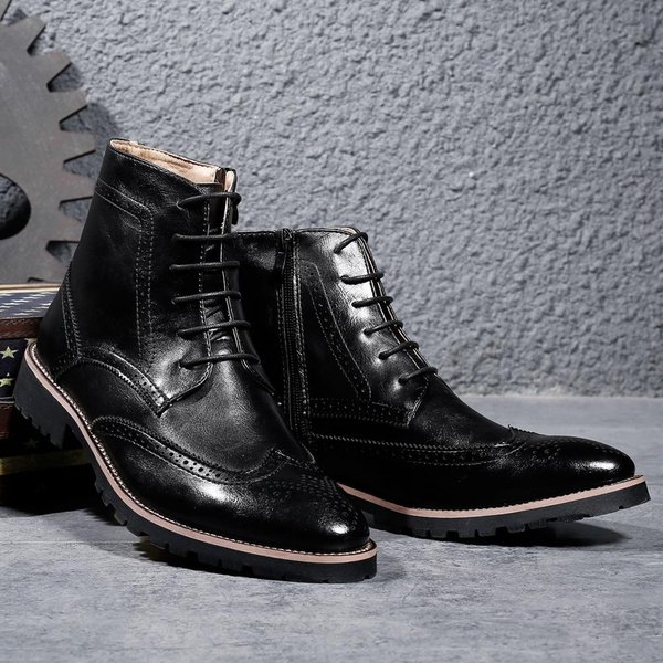 PodwyżSzająCe Buty MęSkie Brytyjski Styl Trend Brock RzeźBione SkóRzane Buty Wysokie SkóRzane Buty Martin Buty MęSkie Buty MęSkie 40-image