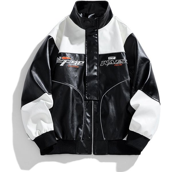 Kurtka Kurtka Ze SkóRy PU MęSka Jesienna LuźNa StóJka Motocyklowa Kurtka SkóRzana Modna LuźNa Kurtka Kurtka 2XL Czarny-image