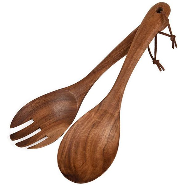Juego De 2 Piezas De Servidores De Ensalada De Madera, Juego De Cuchara Y Tenedor Para Ensalada, Utensilios De Cocina E-image
