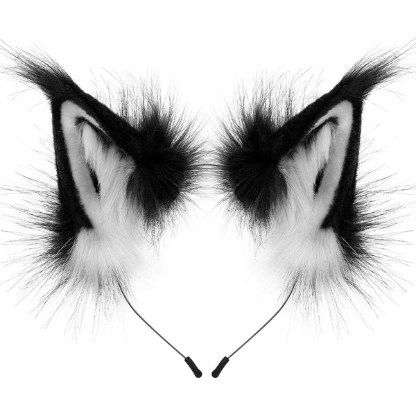 Diadema De Orejas De Zorro Lobo De Piel SintéTica Animal Diadema Peluda Hecha A Mano Accesorios De Disfraz Cosplay Gray-image