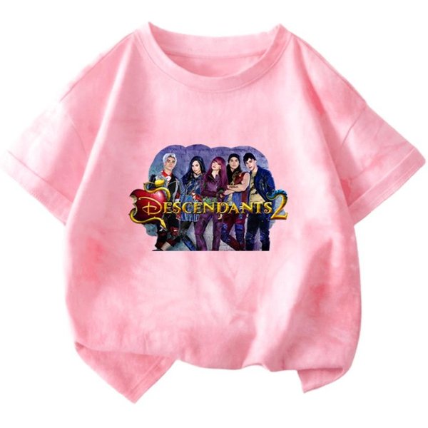 Ropa Para NiñOs Descendientes Camisetas Verano Estampadas Camisetas Moda Manga Corta NiñA Cuello Redondo Tops Casuales Conjuntos Camisa Kawaii 110 White-image