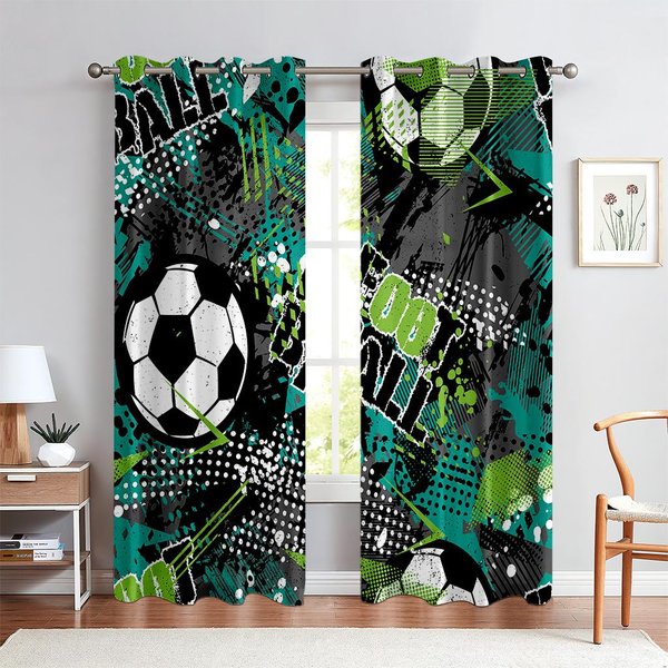 PiłKa NożNa Sport Kolorowe Drukowane ZasłOny, Sypialnia Salon Kuchnia DrążEk Kieszeń Przelotka ZasłOny, Dekoracja Domu 2Szt W50Xh140(Cm)X2Pcs&Rod Pocket-image