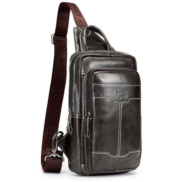 Laoshizi SkóRzana Torba Na Klatkę Piersiowa MęSka Torba Crossbody Torba Na Klatkę Piersiową MęSka Torba Na Ramię SkóRa BydlęCa Kawowy-image