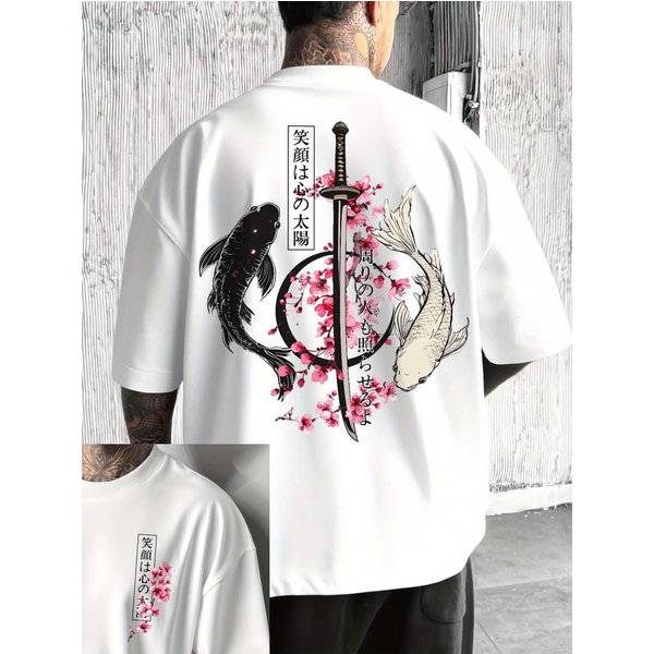 BawełNiany T-Shirt MęSki Damski Z Nadrukiem JapońSkiej WiśNi KwitnąCej Lato Jesień Codzienny Sporty ZewnęTrzne Casual LuźNy Street KróTki RęKaw XL BiałY-image