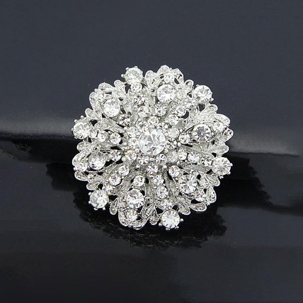 PedreríA Diamante Redondo Broche Corsage Corte Flores MetáLicas Accesorios De Ropa Plata-image