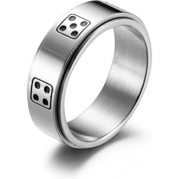 JoyeríA Anillo De Dados De Acero De Titanio Dados Giratorios Anillo De DescompresióN Dedo 12# Gray-image