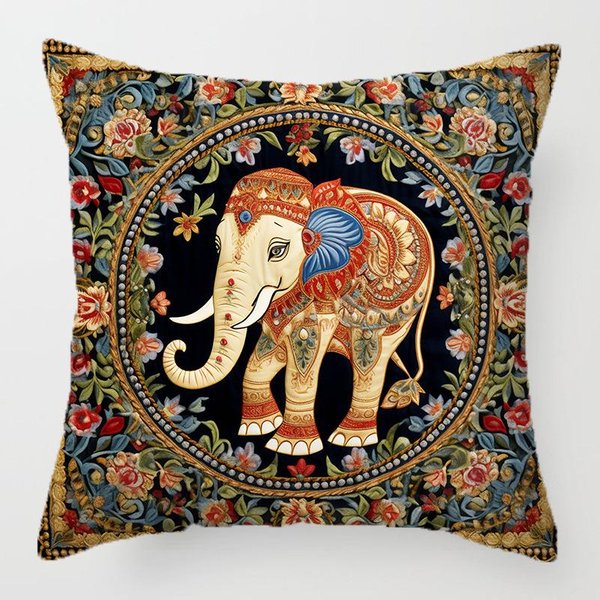 Vikama Funda De Almohada Estilo Bohemio Para Sala De Estar Sofá Funda De Almohada Con Estampado De Elefante Funda De CojíN DecoracióN Del Hogar 50X50Cm-image