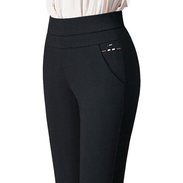 Spodnie Damskie Elastyczne, Z Wysokim Stanem, Spodnie Dolne, Elastyczne, Cienkie, Uniwersalne, Codzienne, Wierzchnie 4XL Black-image