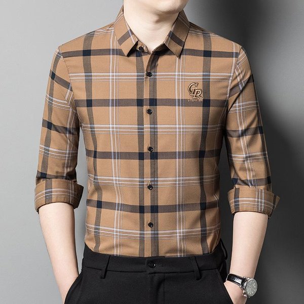 Camisas De Manga Larga Para Hombre Nuevas De Primavera Y OtoñO, Camisas Transpirables De Negocios, Tops Casuales De Moda Para Hombre 3XL Gray-image