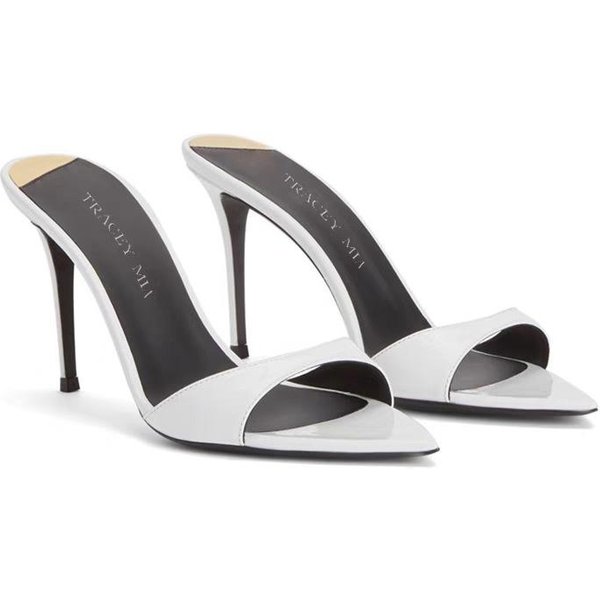Moda Lato Kobiety Wysokie Obcasy Seksowne Szpiczaste Palce Wysokie Obcasy SandałY Moda Cienkie Wysokie Obcasy Kapcie Dla Kobiet Peep Toe Mule Kapcie 41 BiałY-image