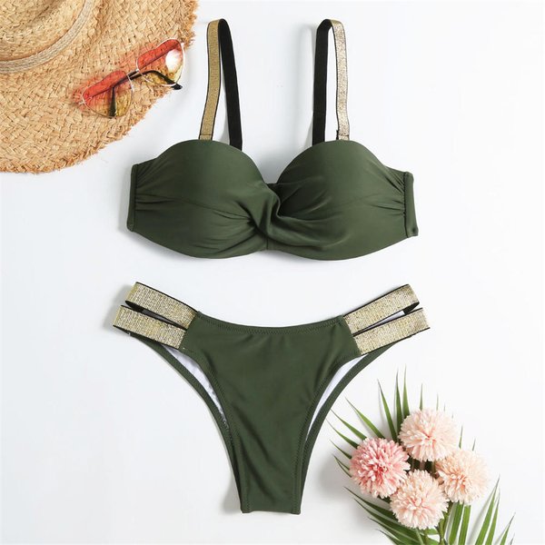 S-XL Biustonosz Bikini Push Up StróJ KąPielowy Kobiece Stroje KąPielowe Kobiety DwuczęśCiowy Zestaw Bikini Z Kubkiem KąPiąCy StróJ KąPielowy XL-image