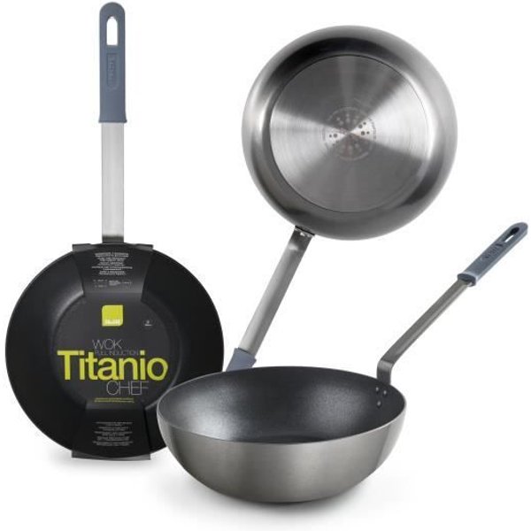 Ibili - Wok Titanio Chef, 30 Cm, Aluminio, Antiadherente Quantanium, Compatible Con InduccióN-image