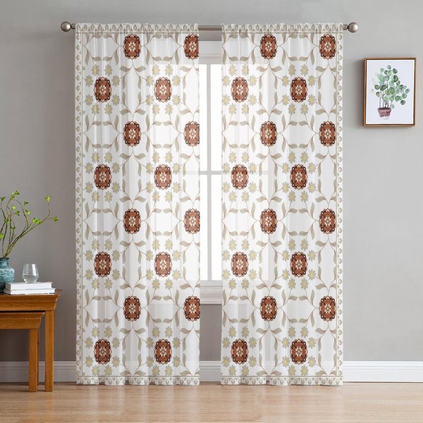 LíNeas Abstractas CíRculos LíNeas Flores Cortinas Visillo Voile TraslúCido Cortina De Tul Para Ventana De SalóN Cortinas De Cocina Dormitorio DecoracióN Del Hogar 135W X 114H(Cm) White-image