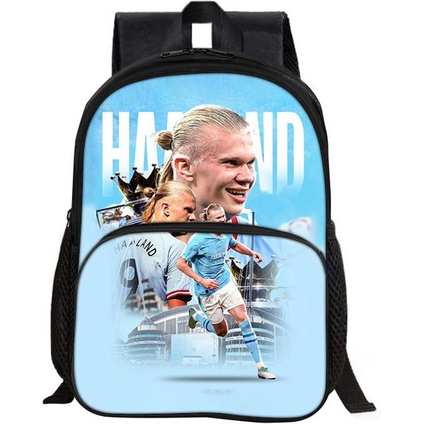 Haaland Con Mochila De Bolsillo Frontal Estudiantes NiñOs Estrella De FúTbol Bolso Escolar FúTbol Deportes Mochila De Viaje Gran Capacidad-image