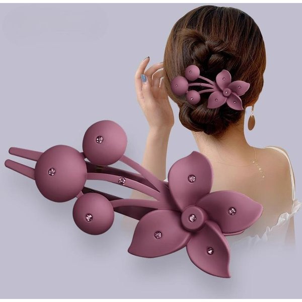 Pinza De Pelo De Flor Grande Pasador Estilo Elegante Pinza Para Sujetar El Pelo Pinza De Pico De Pato Para El Pelo Accesorios Para El Pelo Femenino Rosa Oscuro-image