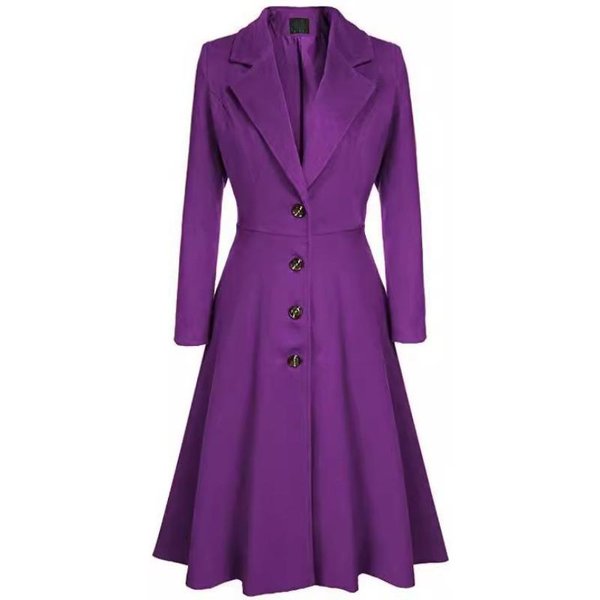 Abrigo De Lana OtoñO E Invierno Para Mujer Mediano Y Largo De Lana De Un Solo BotóN Con CinturóN Abrigo Trench Slim Para Mujer M Purple-image