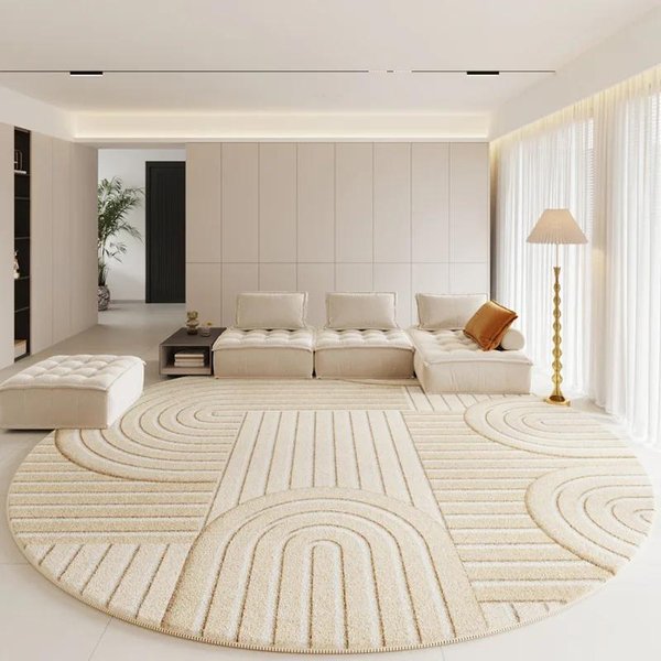 Nowoczesne Dywany Do Sypialni Puszyste MięKkie Dywanik Do Salonu Gruba Mata PodłOgowa OkrąGłA Do Garderoby Kremowy Dekoracja Salonu Dywan AntypośLizgowy 80X80Cm-image