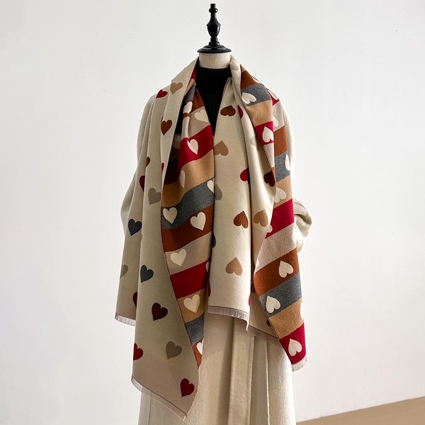 Bufanda CáLida De Invierno Para Mujer Tipo Cachemira - Chal Pashmina Grueso Con Estampado De Corazones De Colores, Manta Envolvente, Bufanda, Poncho Y Echarpe Gray-image