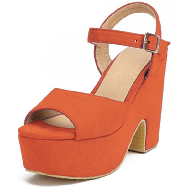 Sandalias De Moda Para Mujer Tacones Altos Plataforma Femenina Correa Al Tobillo Hebilla Zapatos De CuñA De Felpa Para Damas Verano 2025 Dropshipping Sandalias De Mujer 42 Naranja-image