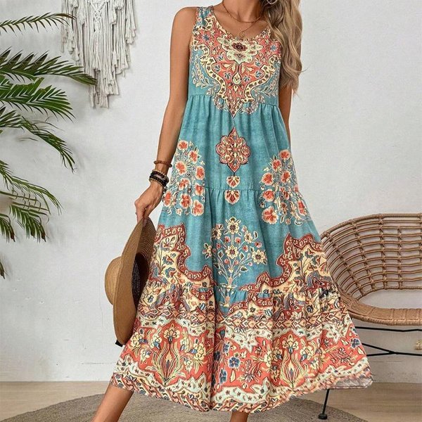 2026 Nuevo Vestido Camiseta Sin Mangas Con Cuello En V Estampado Europeo Y Americano | Vestido Transfronterizo Elegante Para Vacaciones Para Mujer 3XL Gray-image