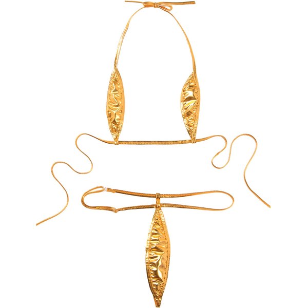 Traje De BañO De Mujer Sexy Sin Espalda Color SóLido Micro Bikini Trajes De BañO Para Mujer One Size Oro-image