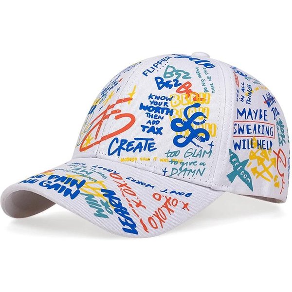 Modna Czapka Z Daszkiem Z Literami, Czapka Hip-Hopowa Z Graffiti, Czapka PrzeciwsłOneczna, Czapka Wiosenna, Regulowana Czapka Snapback Z BawełNy Dla MężCzyzn I Kobiet White-image