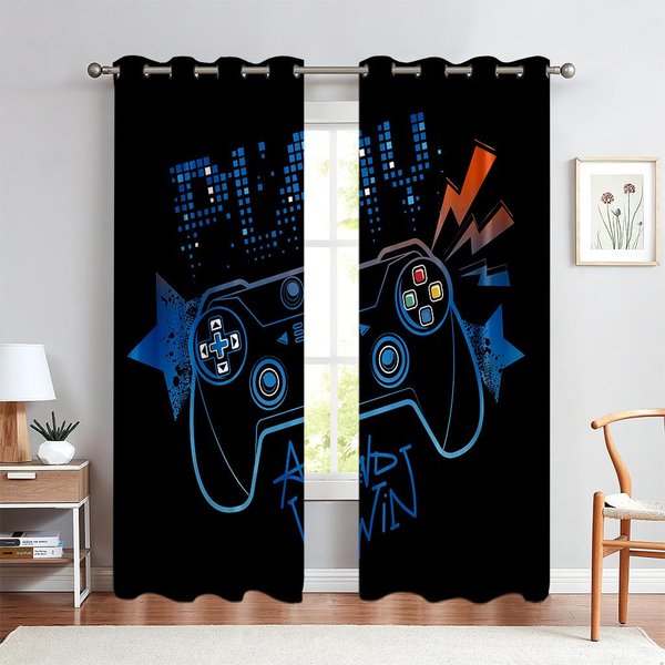 2 Szt. ZasłOny Z Nadrukiem Wzoru Kontrolera Do Gier, ZasłOny Ozdobne Do Salonu, Sypialni, Pokoju Gier, Personalizacja Wzoru W50Xh160(Cm)X2Pcs&Grommet Top-image