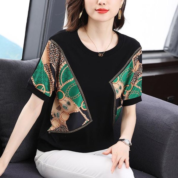 Camiseta De Manga Corta Para Mujer, Nueva Moda De Verano, Camiseta Para Madre, Top Holgado De Talla Grande Para Cubrir El Abdomen Para Mujer 4XL Verde-image