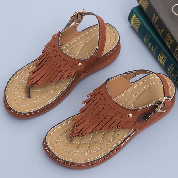 Sandalias Gladiadoras Con Borlas Jmprs Para Mujer Verano CuñA Clip En Dedo Del Pie Sandalias Mujer Talla Grande 43 Zapatos De Playa Con Plataforma De Tira En El TalóN 36 MarróN-image