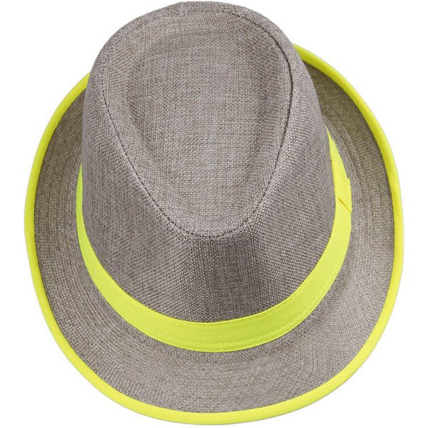 Lnpbd Unisex Para Hombres Y Mujeres Fedora De Ala NeóN Trilby Gorra De GáNgster Sombrero De Playa De Verano Boho Sol Paja Chapeu De Praia Sombrero Panamá Alta Calidad Amarillo-image