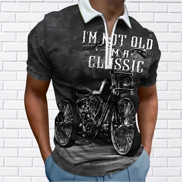 Camisa De Hombre Polo Casual Cremallera Manga Corta Moda Casual Cremallera Verano Primavera Ajuste Regular Camisa Con Estampado De Motocicleta 3D 6XL Gris-image