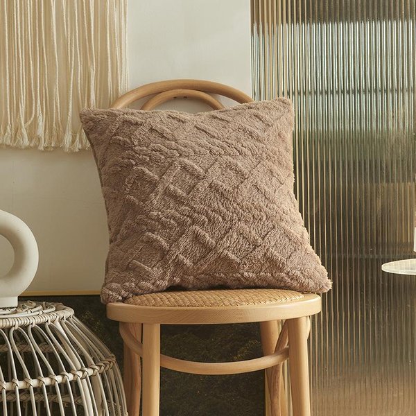 Funda De Almohada GeoméTrica De Felpa Jacquard, Funda De CojíN Decorativa Para Sofá Y Sala De Estar Caqui-image