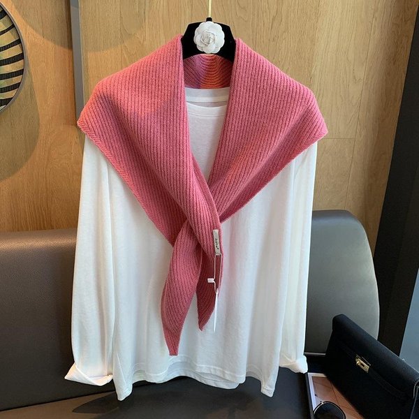 Moda Estilos Coreanos Bufanda Triangular De Punto Para Mujer Invierno CáLido PañUelo Para La Cabeza Chal Color SóLido PañUelo De Cuello PañUelo Hijab-image
