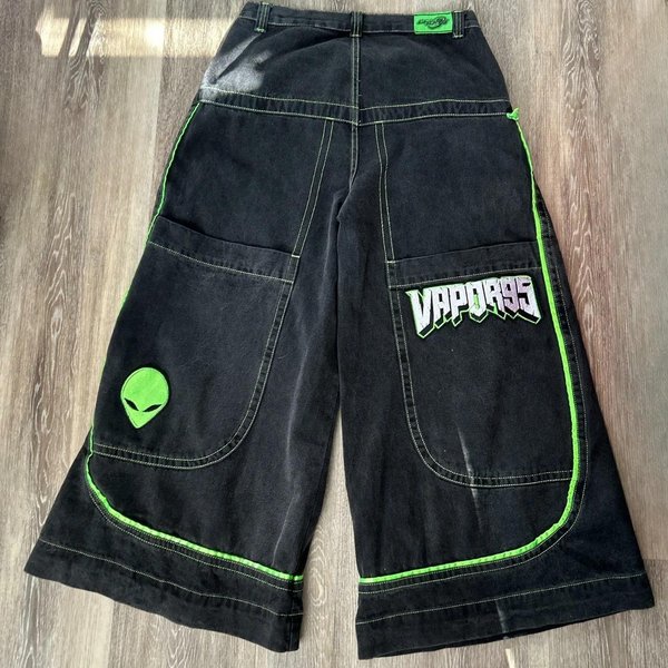 Flowstreet Europejskie I AmerykańSkie Jesień Zima DżInsy Codzienne Szerokie Nogawki Harajuku WzóR Obcy Spodnie Hip-Hop High Street Gotyckie DżInsy XXL Black-image