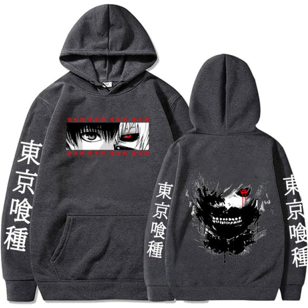 Anime Tokyo Ghoul Bluzy Ken Kaneki Bluzy Z Nadrukiem Graficznym MężCzyźNi Casual Hiphopowy Sweter Para Swetry LuźNa Bluza Z Kapturem Xxxl Gray-image