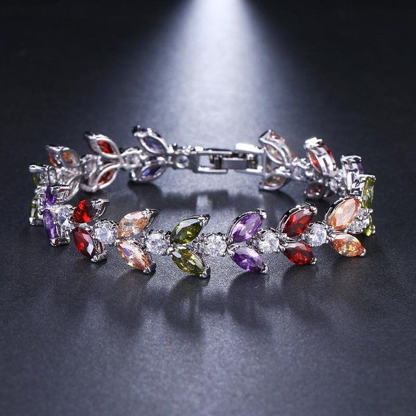 Emmaya, Venta De Pulsera De Cadena Para Mujer, Pulsera Con Incrustaciones De Circonita CúBica Multicolor De Lujo, JoyeríA De Boda Para Novia 17CM Puro-image