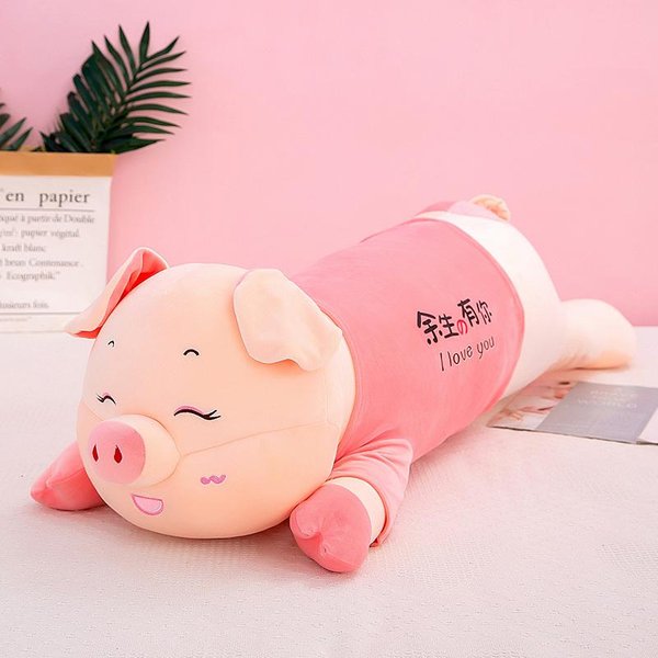 60-120 Cm Cerdo De Peluche Gigante Adorable Suave AlgodóN PlumóN Juguete Relleno MuñEco Cerdo Rosa Almohada De Cerdo De Peluche Acostado Regalo De CumpleañOs Para Novia 60Cm-image