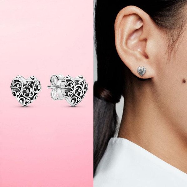 925 Sterling Silver Heart CZ Cubic Cyrkon OkrąGłY Daisy Flower Trio Stadniny Kolczyki Dla Kobiet Srebrna BiżUteria S925 Black-image