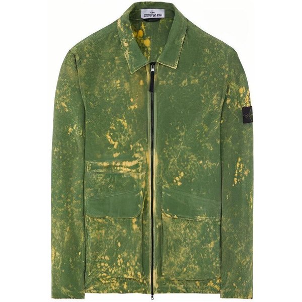 Stone Island SS22 Kurtka Z KołNierzem Polo I Zamkiem BłYskawicznym Z Efektem Splash MęSka Kurtka Zielona 761512122-V0058 L Gray-image