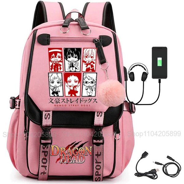 Mochila Bungo Stray Dogs Anime Mochila NiñOs NiñAs Regalo Estudiante Adolescente Mochila Escolar Viaje Diario Rucksack 16 Inches-image