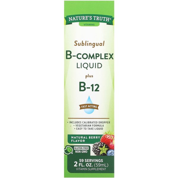 La Verdad De La Naturaleza, Vitaminas, LíQuido De Complejo B Sublingual MáS B-12, Baya Natural, 2 Fl Oz (59Ml)-image