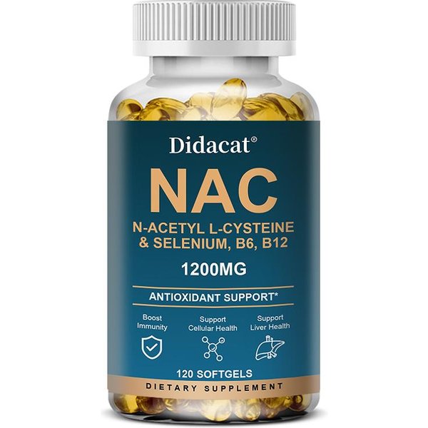 Suplement Diety N-Acetylo-L-Cysteina, Z Witaminą B6, Witaminą B12, 120 KapsułEk MięKkich 120 Capsules Black-image