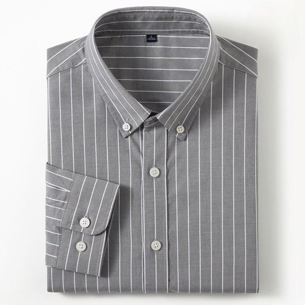 Koszula MęSka Z DłUgim RęKawem I KołNierzykiem Z Czystej BawełNy, W Stylu Casual, Prosta, W Stylu Casual XXL Gray-image